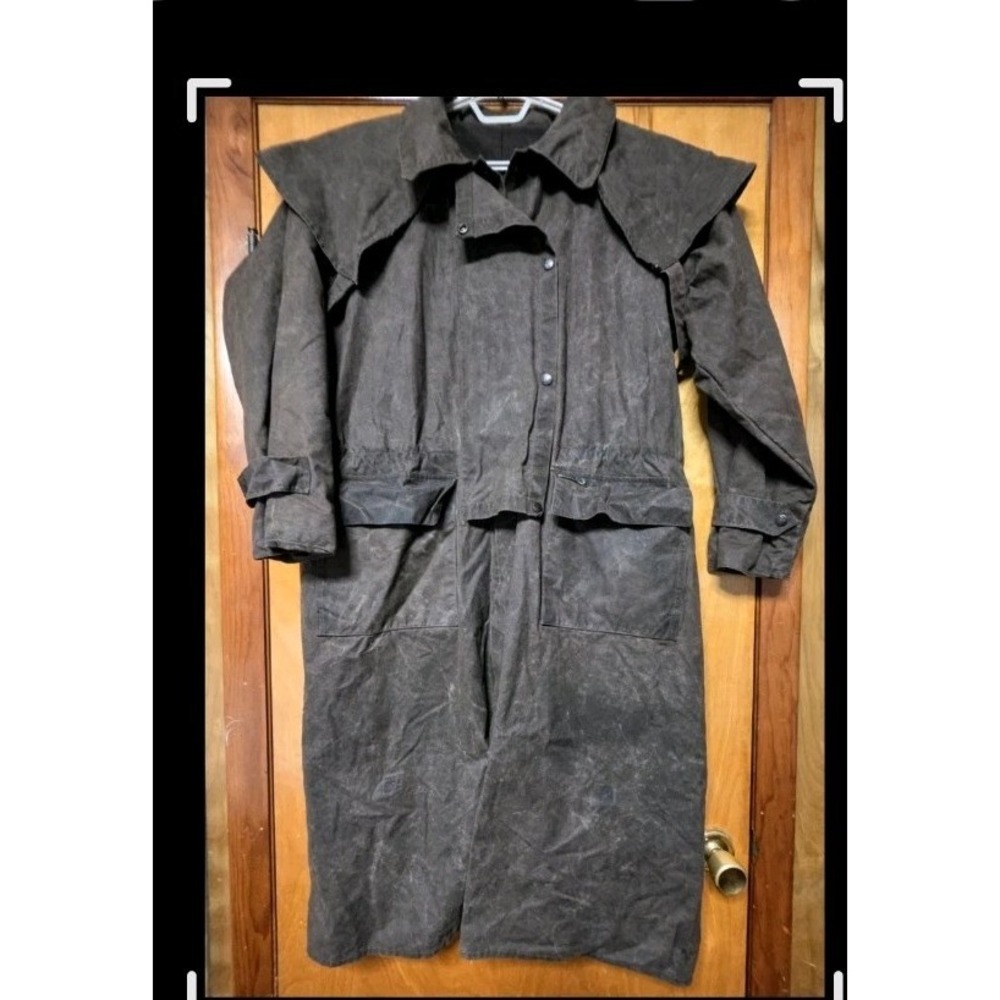 Outback Trading Bush Trader Oilskin Duster Coat Brown Sz Large Style 2040 Cotton